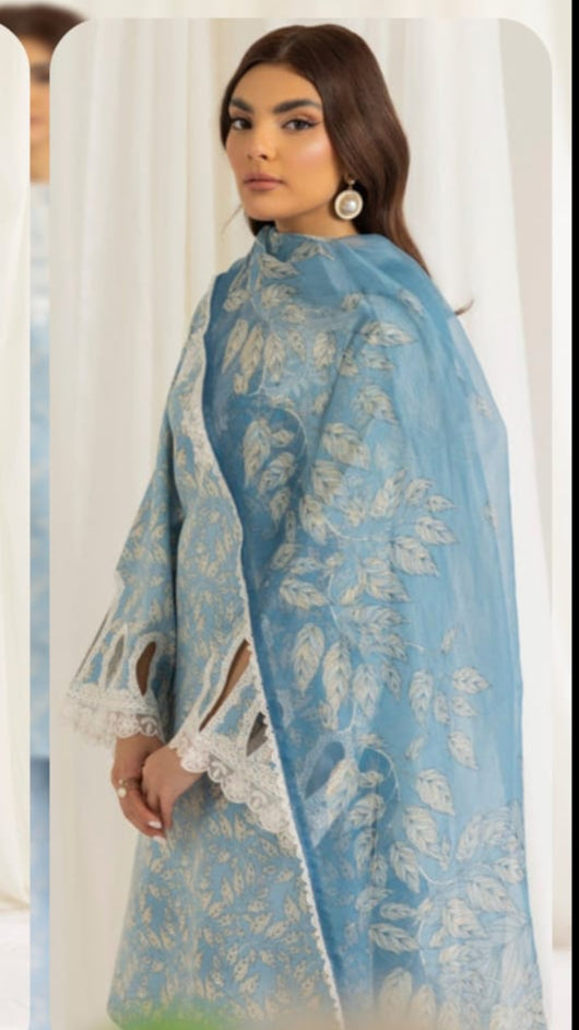 MB 442-3 Piece Unstitched Digital Printed Embroidered Lawn Suit ( Fine Printed Lawn Dupatta )