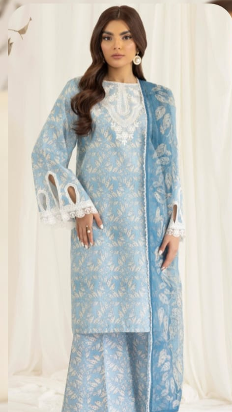 MB 442-3 Piece Unstitched Digital Printed Embroidered Lawn Suit ( Fine Printed Lawn Dupatta )