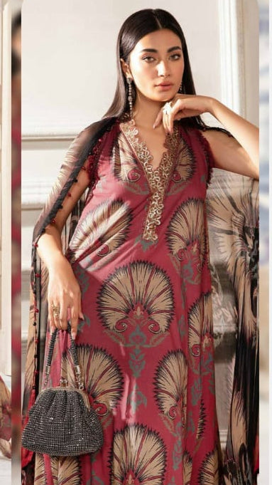 MB 444-3 Piece Unstitched Digital Printed Lawn Suit ( Printed Voil Dupatta )