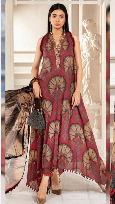 MB 444-3 Piece Unstitched Digital Printed Lawn Suit ( Printed Voil Dupatta )