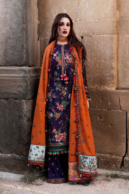 AJ 680-3 Piece Unstitched Heavy Embroidered Dhanak Wool Suit  Heavy Embroidered Dhanak Shawl