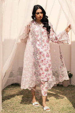 BQ 72-Lawn Stuff 3 Piece Digital Printed Stemped Article With Organza Fully Embroidered Dupatta Extra Patches