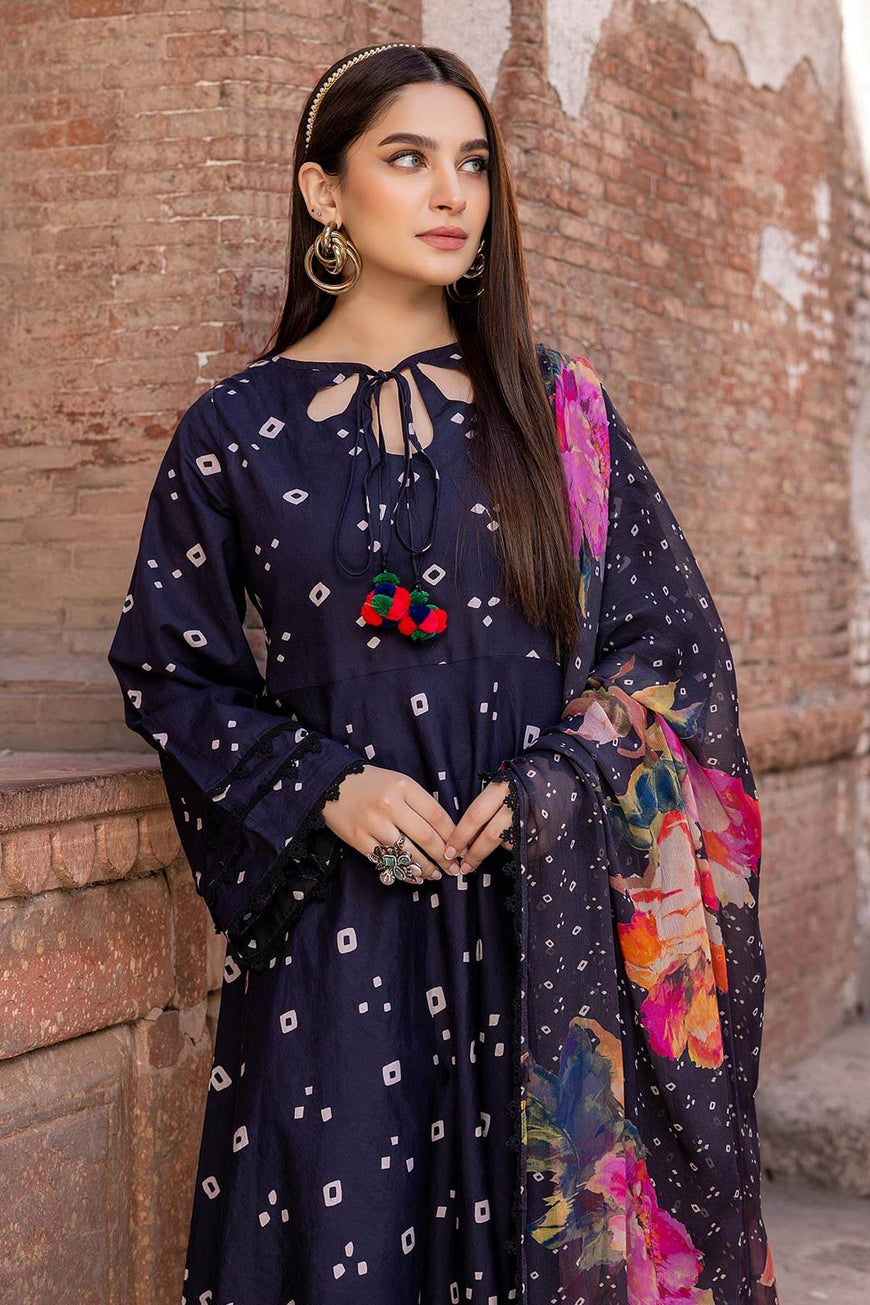 CH 143-3 Piece Unstitched Digital Printed Lawn Suit ( Fine Monaar Silk Zari Dupatta )