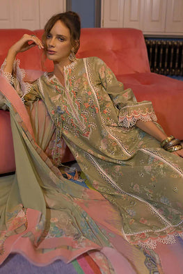 3 Piece Unstitched Embroidered Lawn Suit ( Fine Printed Silk Dupatta )