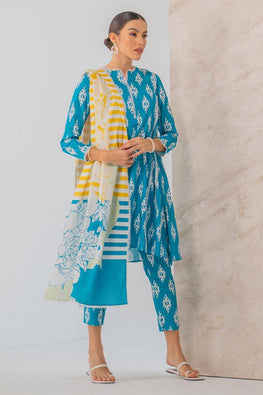 CH 144-3 Piece Unstitched Digital Printed Lawn Suit ( Fine Monaar Silk Zari Dupatta )