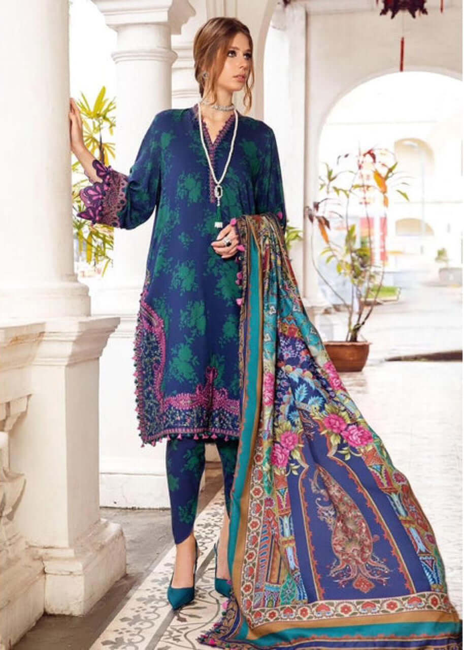 3 Piece Unstitched Digital print Lawn Suit With Extra Patches ( Fine Printed Silk Dupatta )