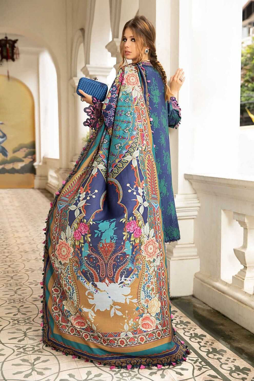 MB 123-3 Piece Unstitched Digital print Lawn Suit With Extra Patches ( Fine Printed Silk Dupatta )