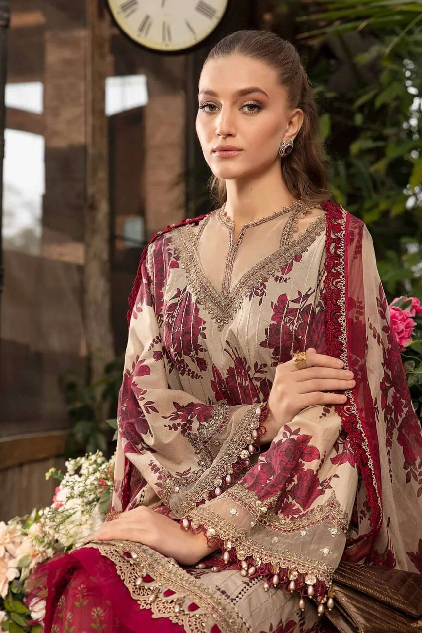 MB 73-3 Piece Unstitched Digital Printed Lawn Suit ( Printed Monaar Zari Dupatta )