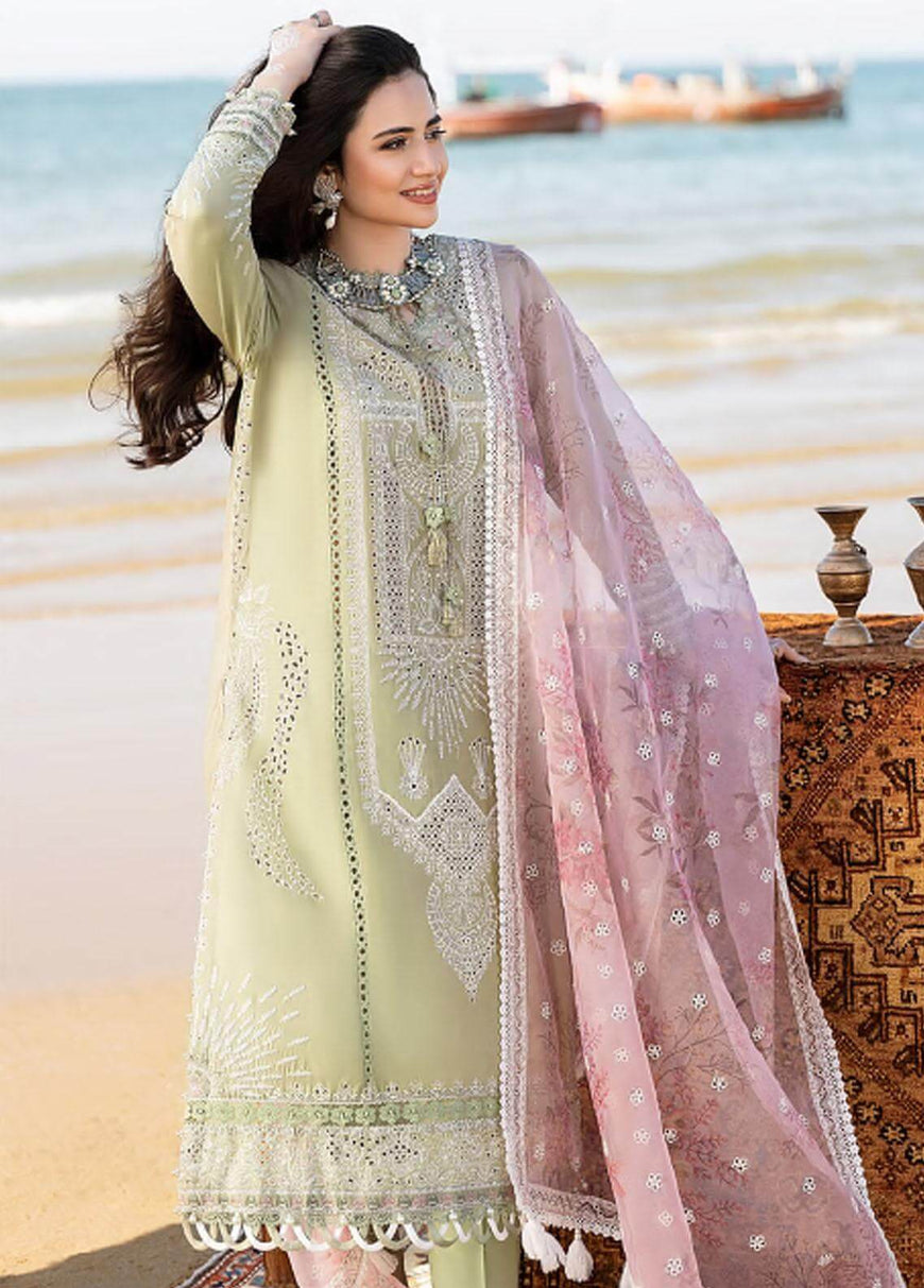 CH 10-3 Piece Unstitched Heavy Embroidered Chickan Kari Lawn Suit ( Printed Organza Dupatta )