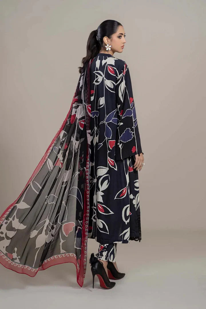 MB 608-3 Piece Unstitched Embroidered Lawn Suit ( Fine Printed Chiffon Dupatta )