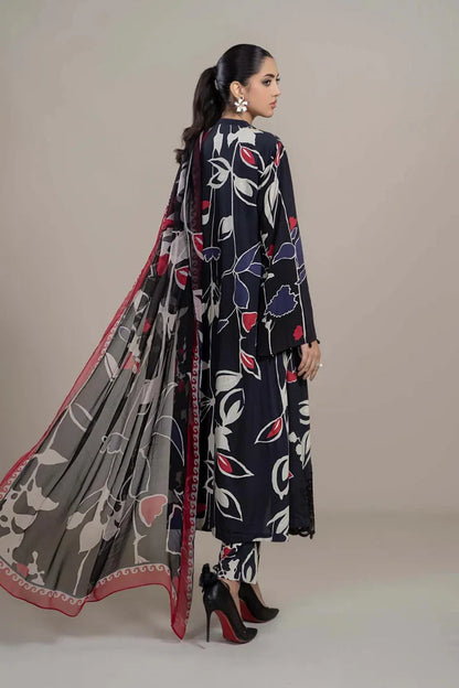 MB 608-3 Piece Unstitched Embroidered Lawn Suit ( Fine Printed Chiffon Dupatta )