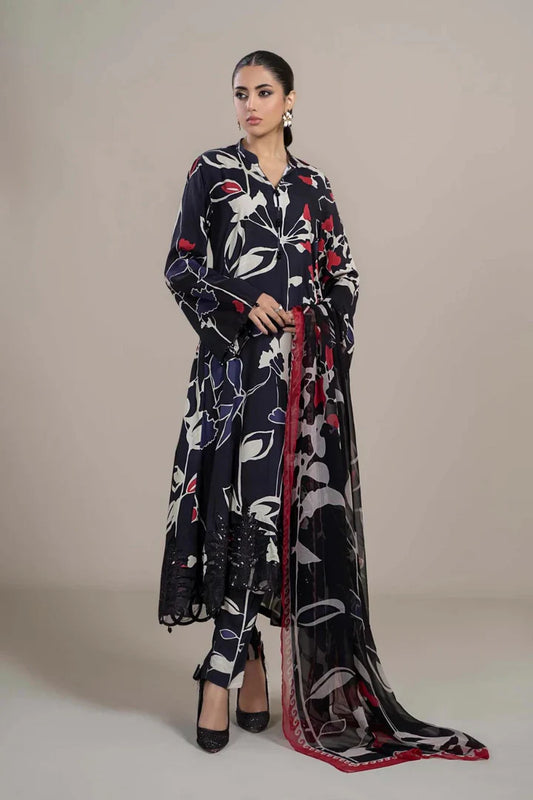 MB 608-3 Piece Unstitched Embroidered Lawn Suit ( Fine Printed Chiffon Dupatta )