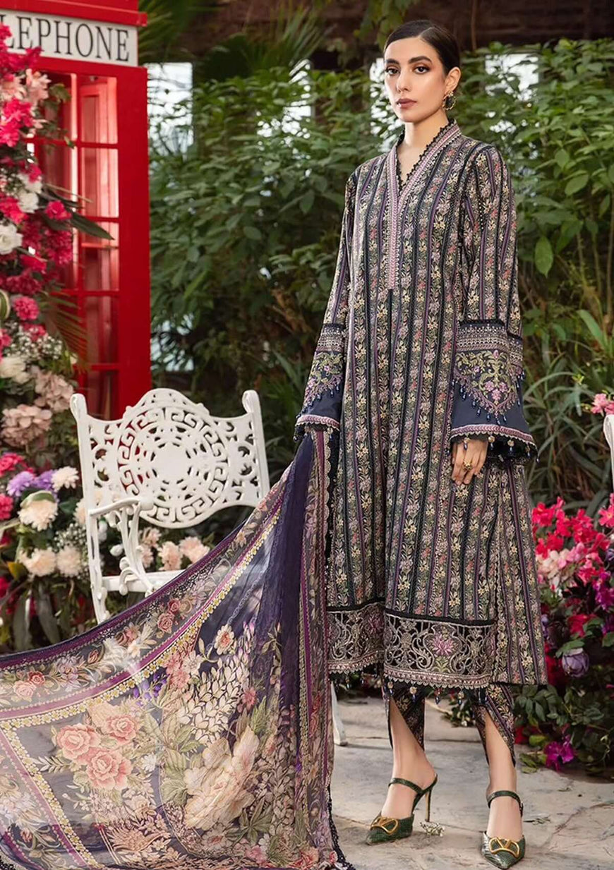 MB 105 B -3 Piece Unstitched Digital Print Lawn Suit ( Fine Printed Monaar Zari Dupatta )