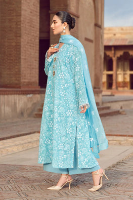 BR 08-Lawn Stuff 3 Piece Fully Embroidered With Bamber Pure Chiffon Embroidered Dupatta Extra Patches