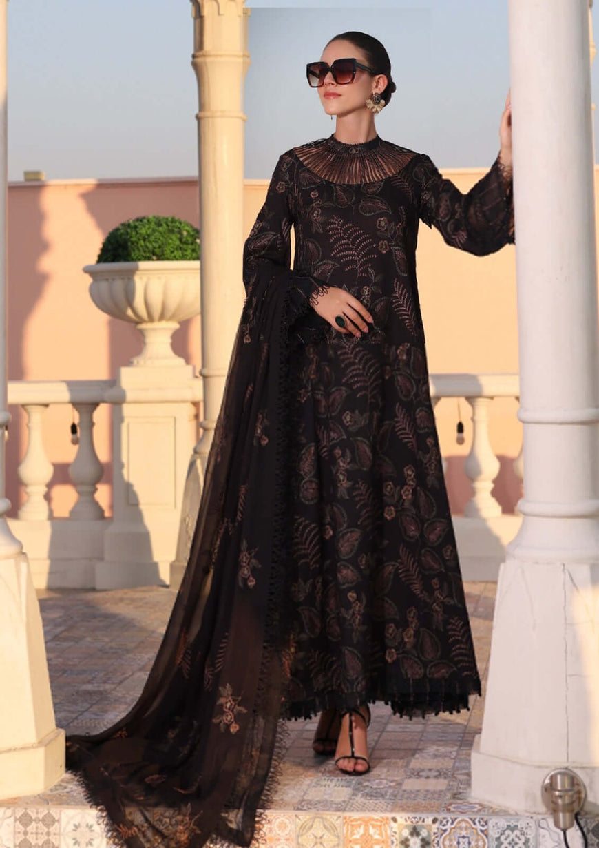 BR 802-3 Piece Unstitched Heavy Embroidered Lawn Suit ( Full Embroidered Bamber Chiffon Dupatta )