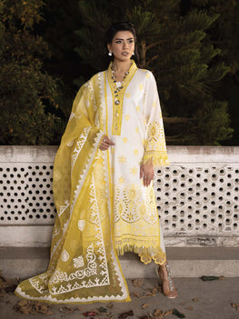 ZC 82-3 Piece Unstitched Heavy Embroidered Chickan Kari Lawn Suit ( Full Embroidered Organza Dupatta )