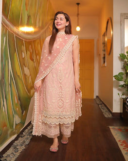 LM 54 Lawn Stuff 3Pc Fully Embroidered Dress With Organza Fully Embroidered Dupatta & Patches