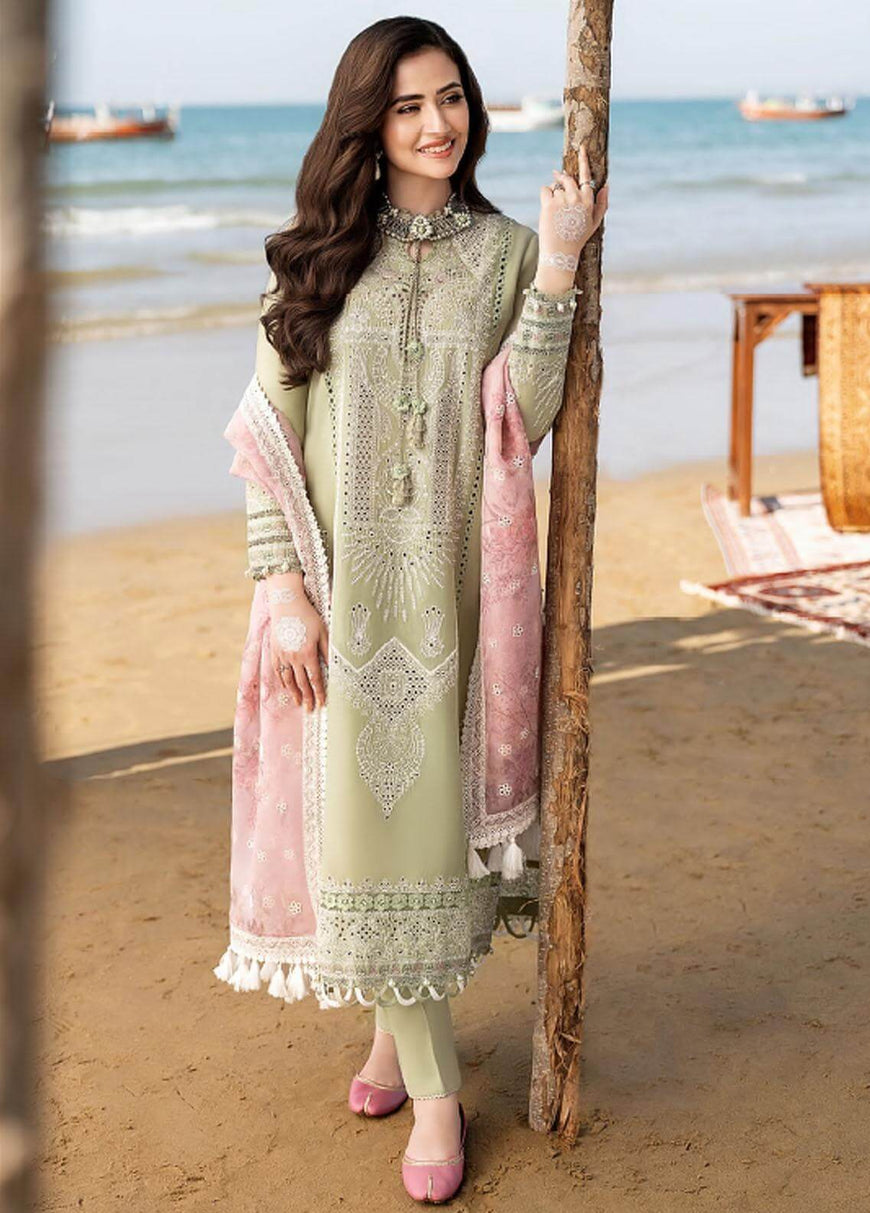 CH 10-3 Piece Unstitched Heavy Embroidered Chickan Kari Lawn Suit ( Printed Organza Dupatta )