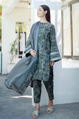 BQ 06-3 Piece Unstitched Heavy Embroidered Lawn Suit ( Printed Lawn Dupatta )