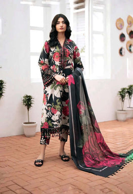 BQ 03-3 Piece Unstitched Heavy Embroidered Lawn Suit ( Printed Lawn Dupatta )