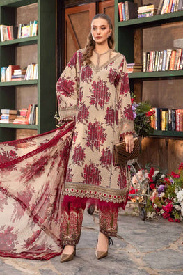 MB 73-3 Piece Unstitched Digital Printed Lawn Suit ( Printed Monaar Zari Dupatta )