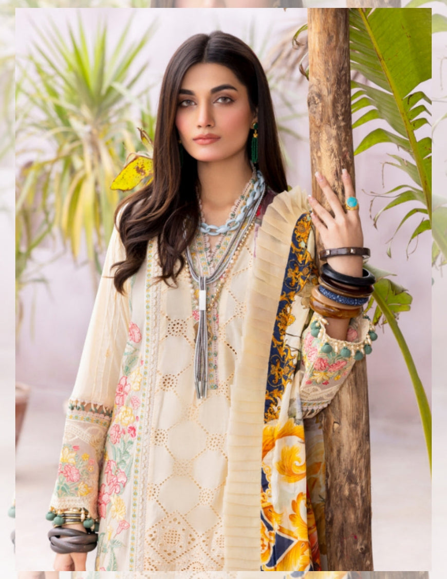 MB 313-3 Piece - Unstitched Fully Embroided Lawn Silk Duppatta