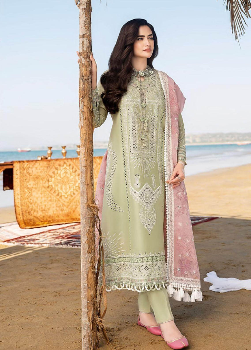 CH 10-3 Piece Unstitched Heavy Embroidered Chickan Kari Lawn Suit ( Printed Organza Dupatta )