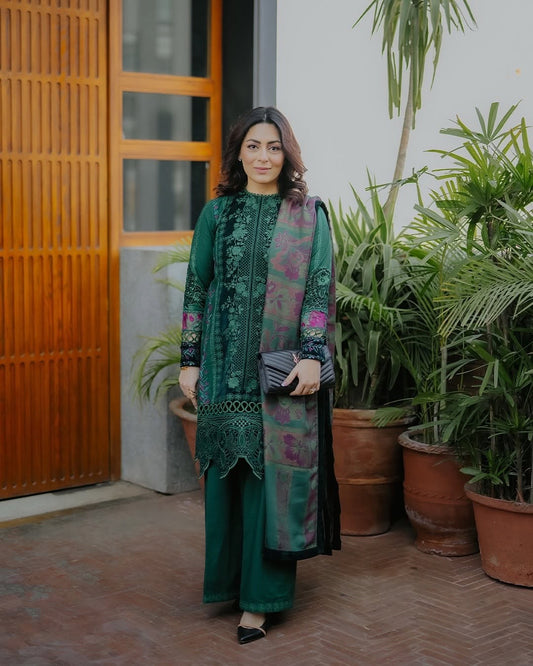 SR 2565-3 Piece Embroidered Lawn Shirt with Printed Dupatta
