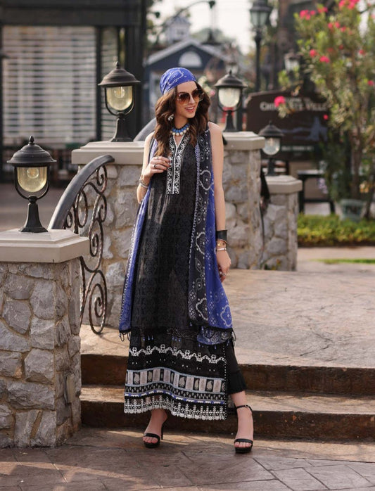 3 Piece - Unstitched Fully Embroided Lawn Silk Duppatta