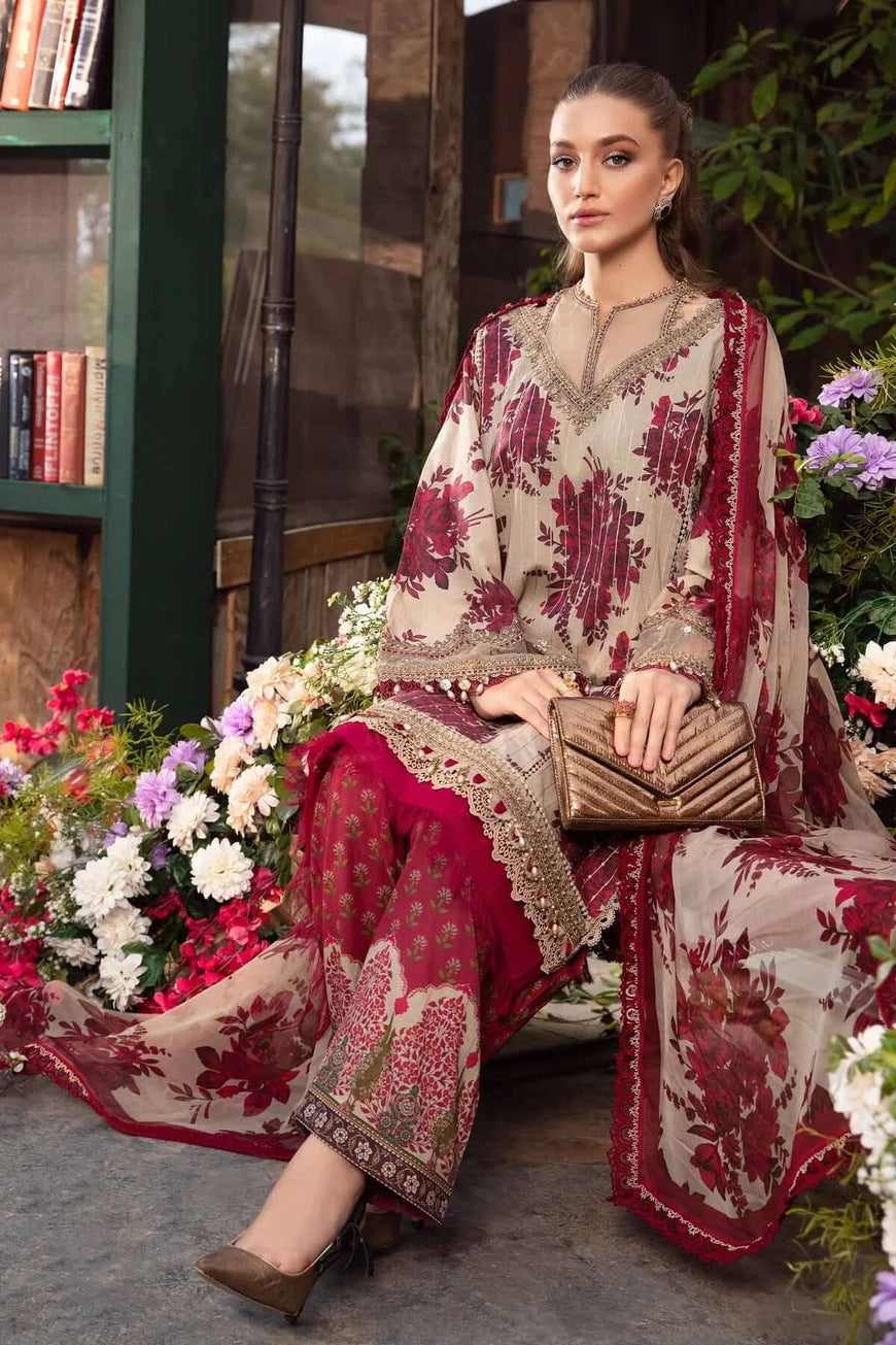 MB 73-3 Piece Unstitched Digital Printed Lawn Suit ( Printed Monaar Zari Dupatta )