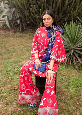 MB 106-Lawn Stuff 3 Piece Digital Printed Stemped Article With Monar Dupatta