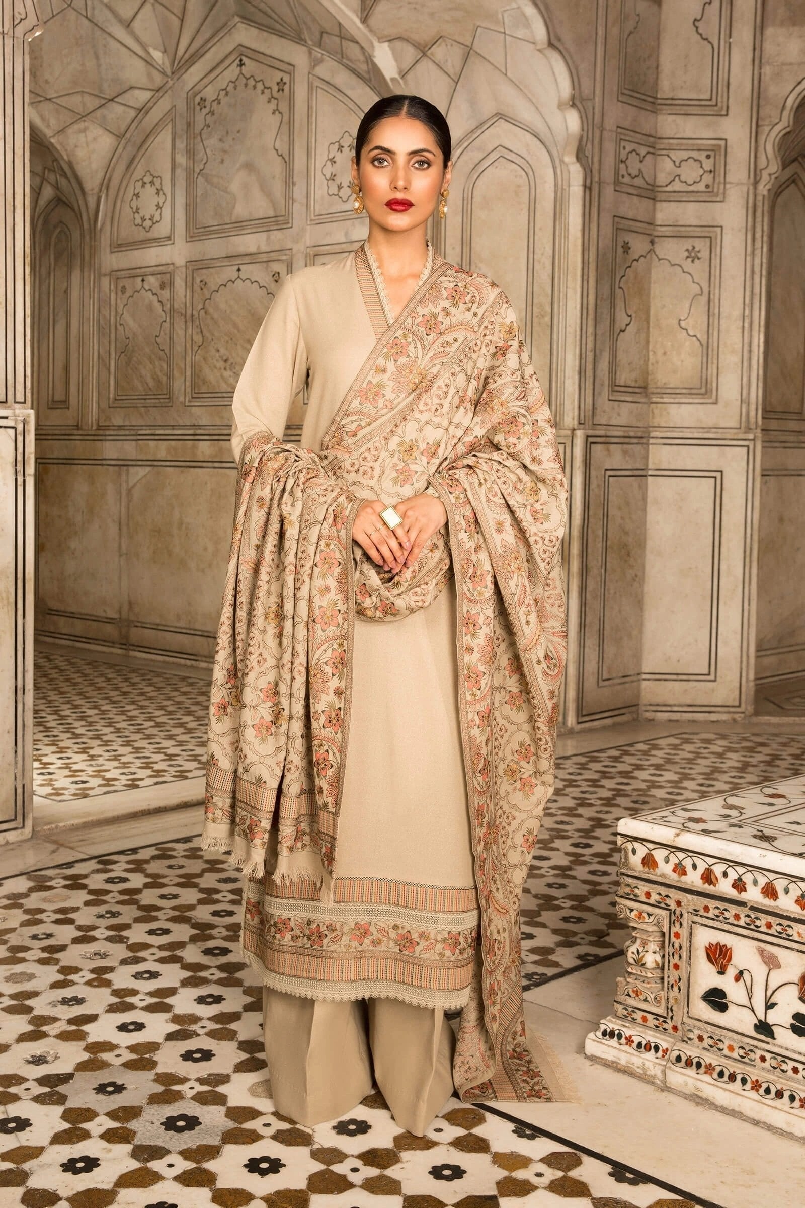 Dhanak Stuff 3 piece Fully Embroidered With Fully Embroidered Dhanak Shawal AD-458 DhanakStore 